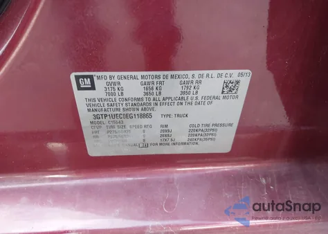 2014 GMC Sierra 1500 Sle из США, поврежденный, VIN 3GTP1UECOEG118865